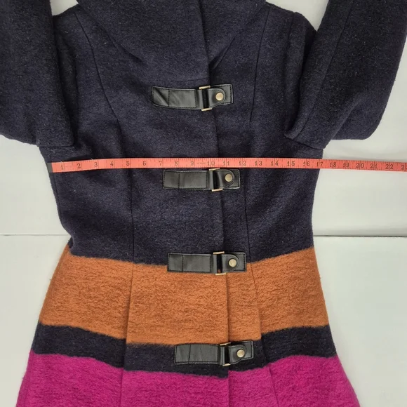 Plenty By Tracy Reese Dusken Wool Funnel Neck Coat Anthropologie Colorblock Sz M - Picture 14 of 16